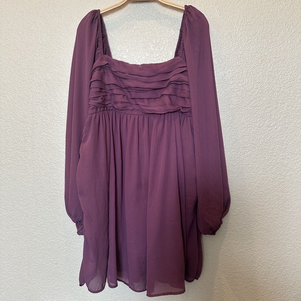 Abercrombie & Fitch Pleated Top Mini Boho Dress Plum Sheer Flowy Large Tall